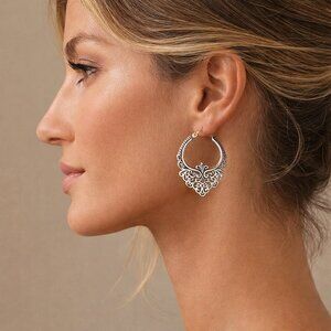 💐 925 Sterling Silver Medium-Large Antique Oval Filigree Hoops NEW💐